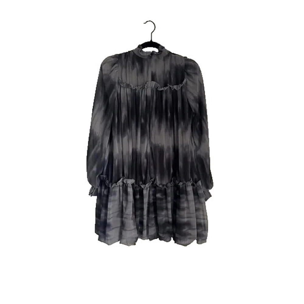 Toccin Baby Doll Tie Dye Shift Dress Gray High Neck Long Sleeves SZ 4 $395msrp - Picture 5 of 5